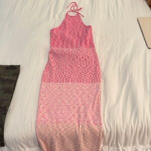Pink Halter Neck Knit Dress